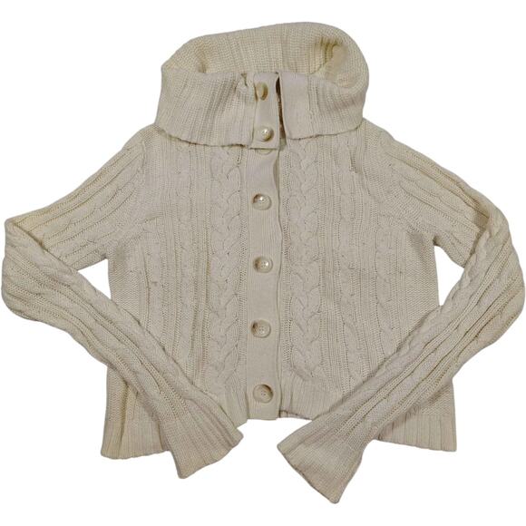 Michael Kors Women's Cream Cowl Neck Cable Knit Button Up Sweater Size Large - Picture 1 of 8